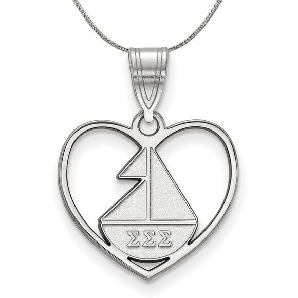 Sterling Silver Sigma Sigma Sigma Heart Pendant Necklace - 24 Inch - Picture 1 of 8